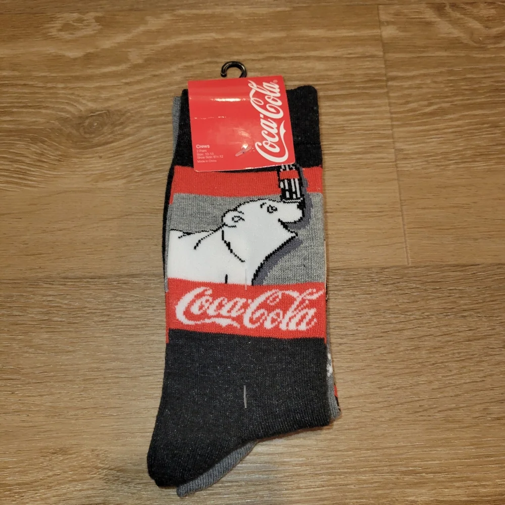 2 Pack Coca Cola Polar Bear Crew Socks Shoe Size 6.5 - 12 Adult New